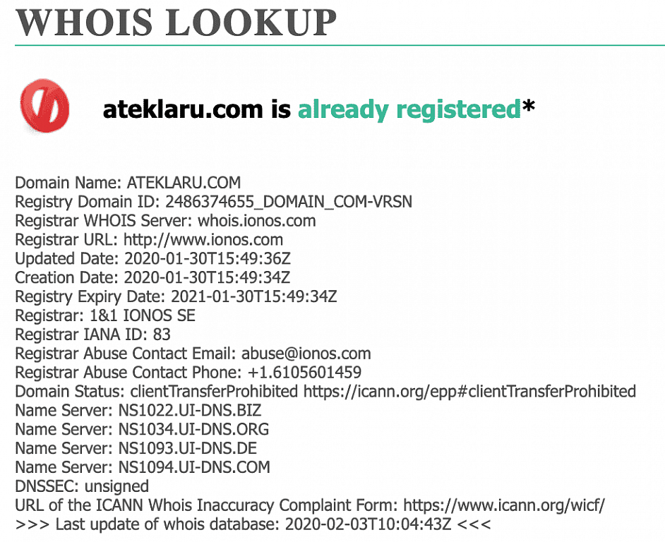 Scammers domain Whois log