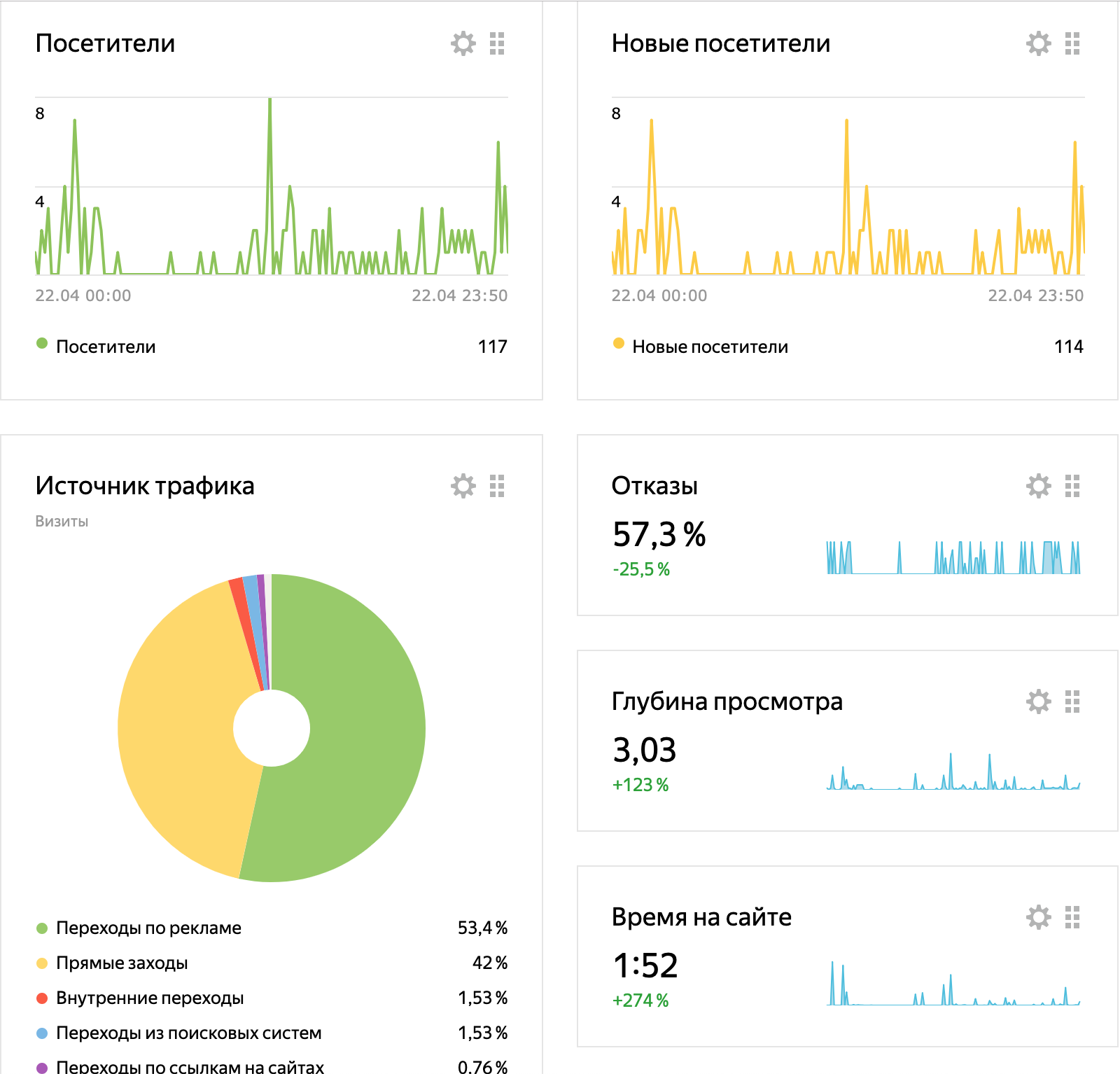 Основные показатели Yandex Metrika
